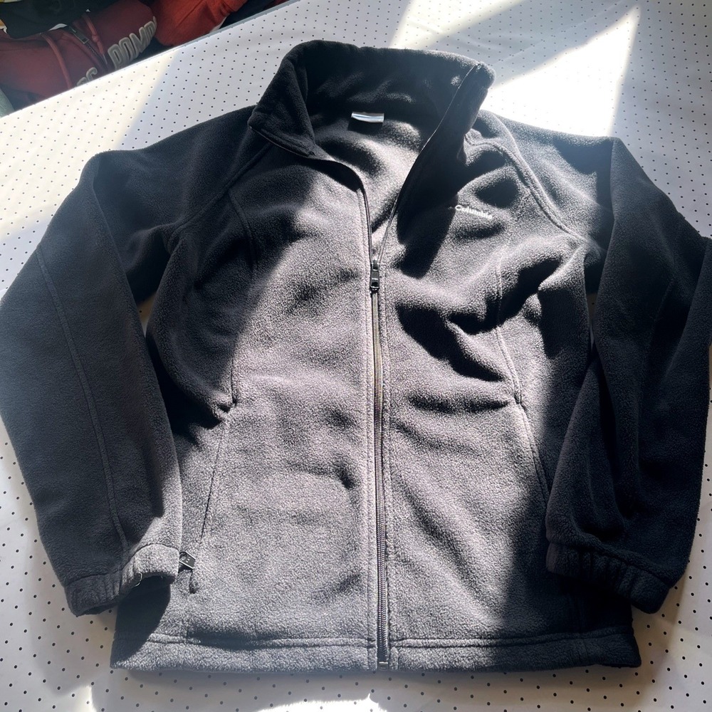 Columbia Womens Large Black Full Zip Fleece Jacket Outdoor Hiking Lightweight L